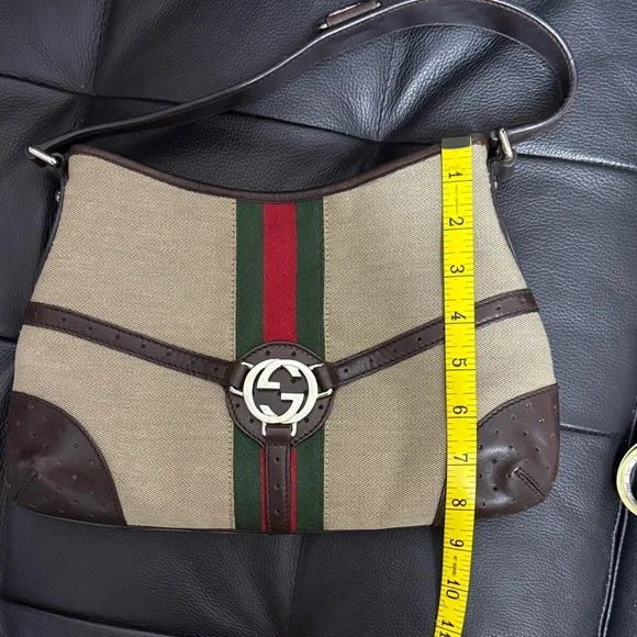 Gucci Beige, Green, Red and Dark Brown Shoulder Bag Jackie O